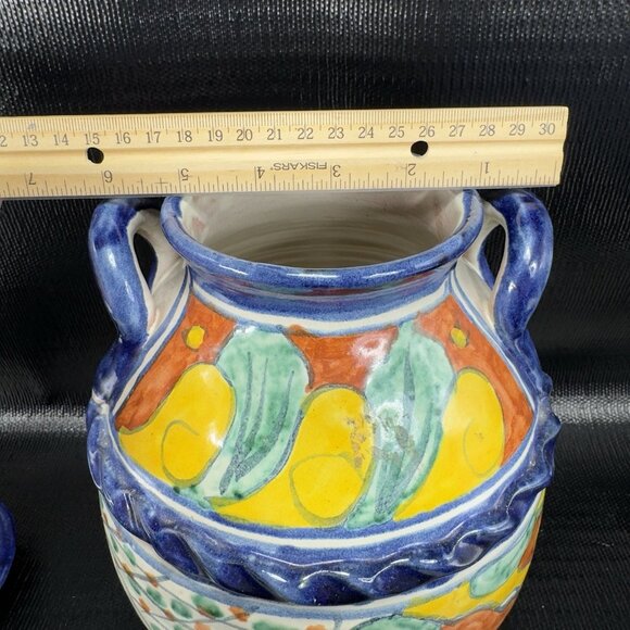 Hand Made Mexican Pottery Talavera Large Jug Container Cookie Jar W Lid Vintage - Picture 3 of 15